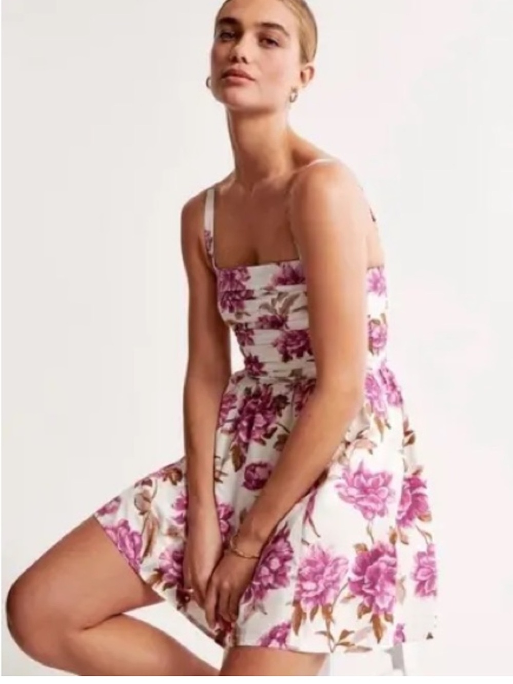 Abercrombie & Fitch White Mini Dress with Pink Floral Print